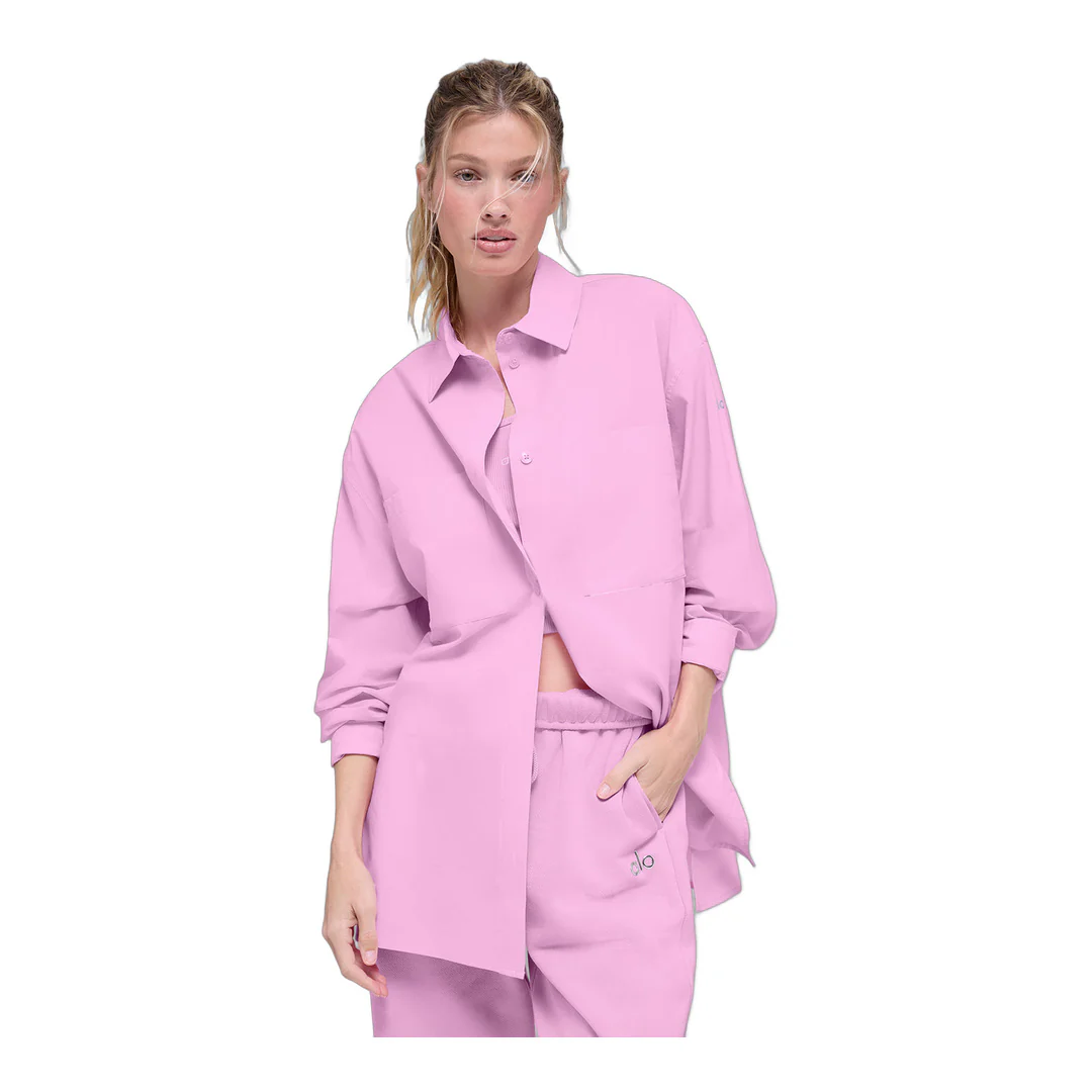 alo Cotton Real Deal Button Up Long Sleeve - Candy Heart Pink - Image 2