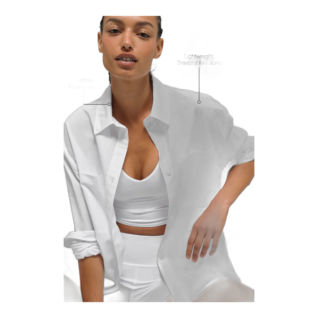 alo Cotton Real Deal Button Up Long Sleeve - White - Image 2