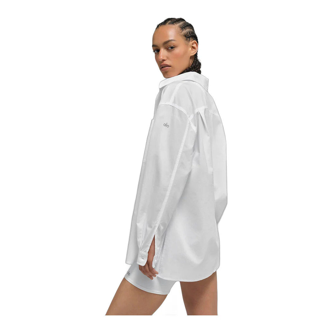 alo Cotton Real Deal Button Up Long Sleeve - White - Image 3