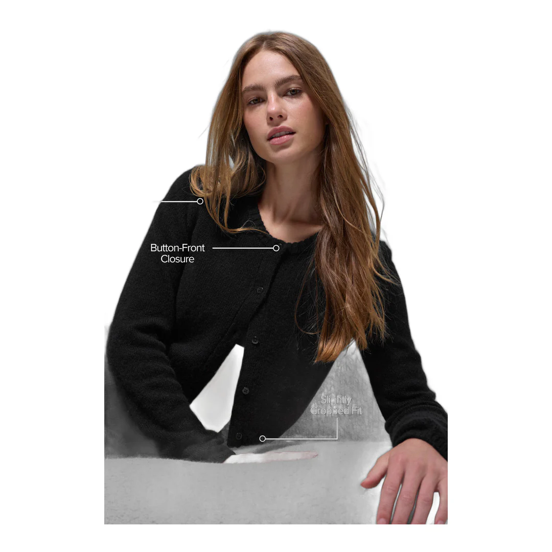 alo Wool Cashmere New Class Cropped Cardigan - Black - Image 2