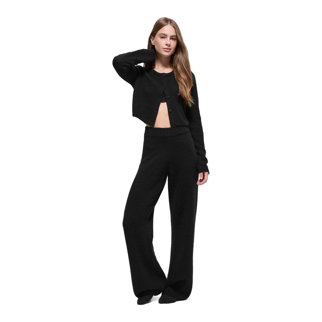 alo Wool Cashmere New Class Cropped Cardigan - Black - Image 4