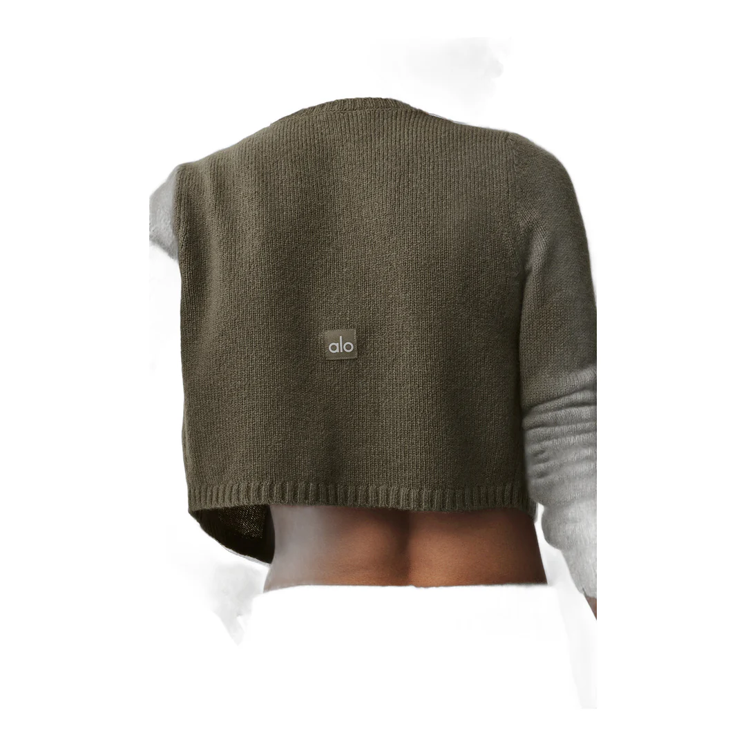 alo Wool Cashmere New Class Cropped Cardigan - Olive Tree - Image 2