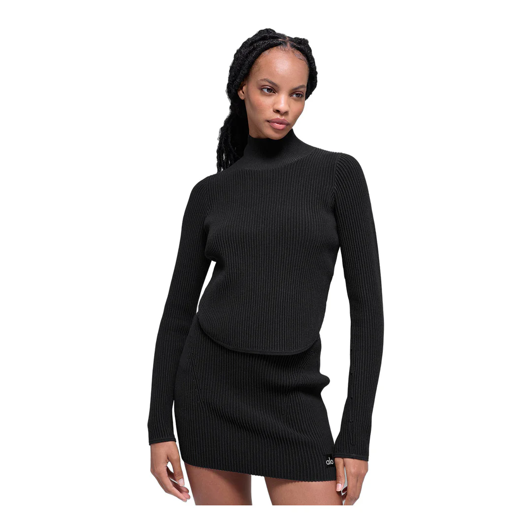 alo Denim Knit Backless Long Sleeve - Black/Anthracite