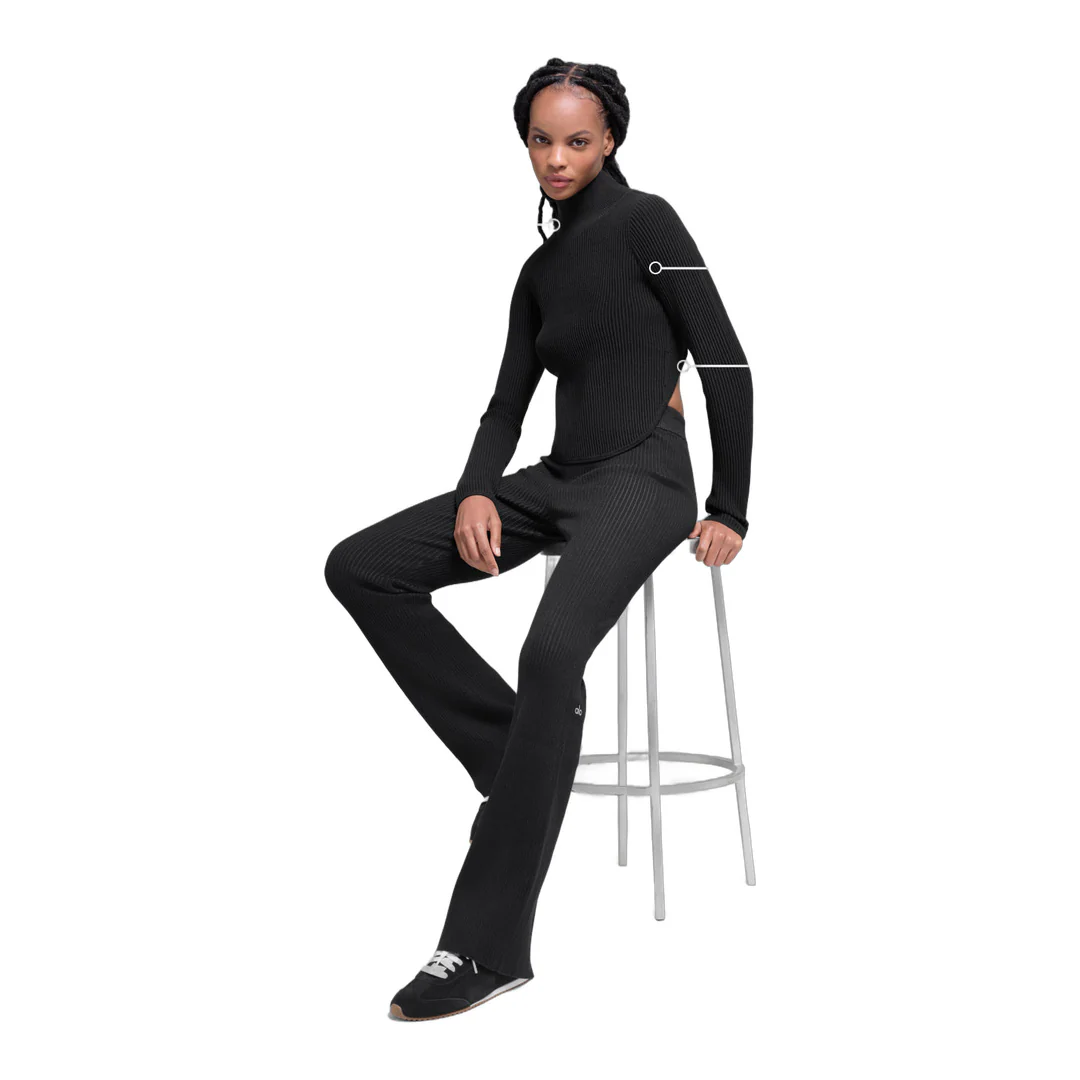alo Denim Knit Backless Long Sleeve - Black/Anthracite - Image 2
