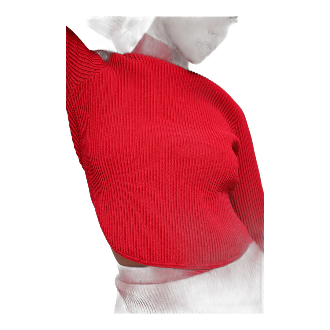 alo Denim Knit Backless Long Sleeve - Bright Red - Image 3