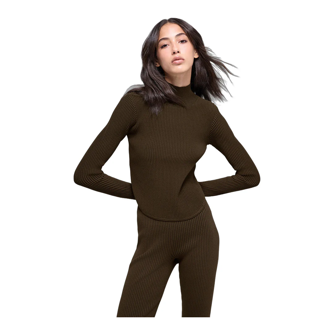 alo Denim Knit Backless Long Sleeve - Espresso/Black - Image 3