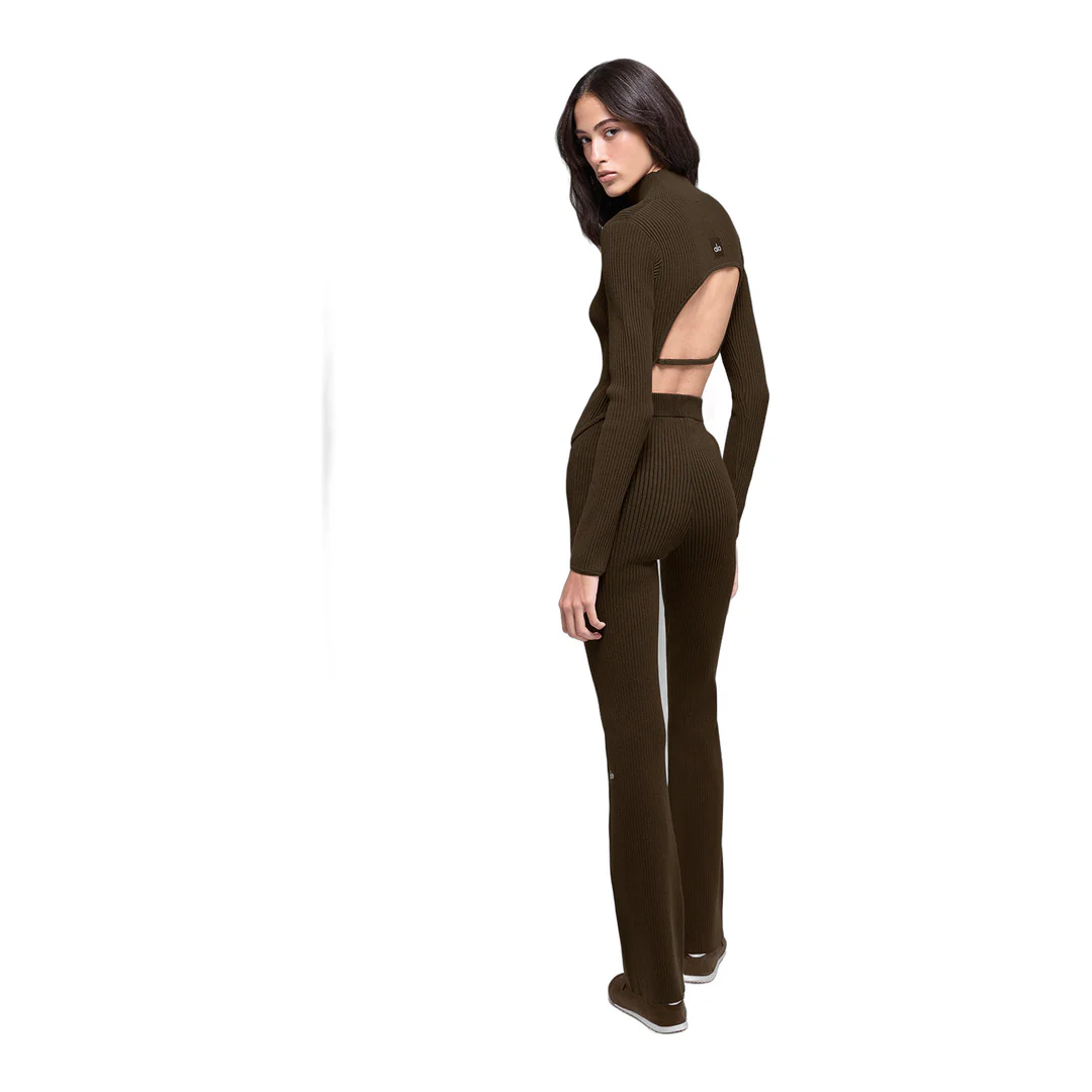 alo Denim Knit Backless Long Sleeve - Espresso/Black - Image 4