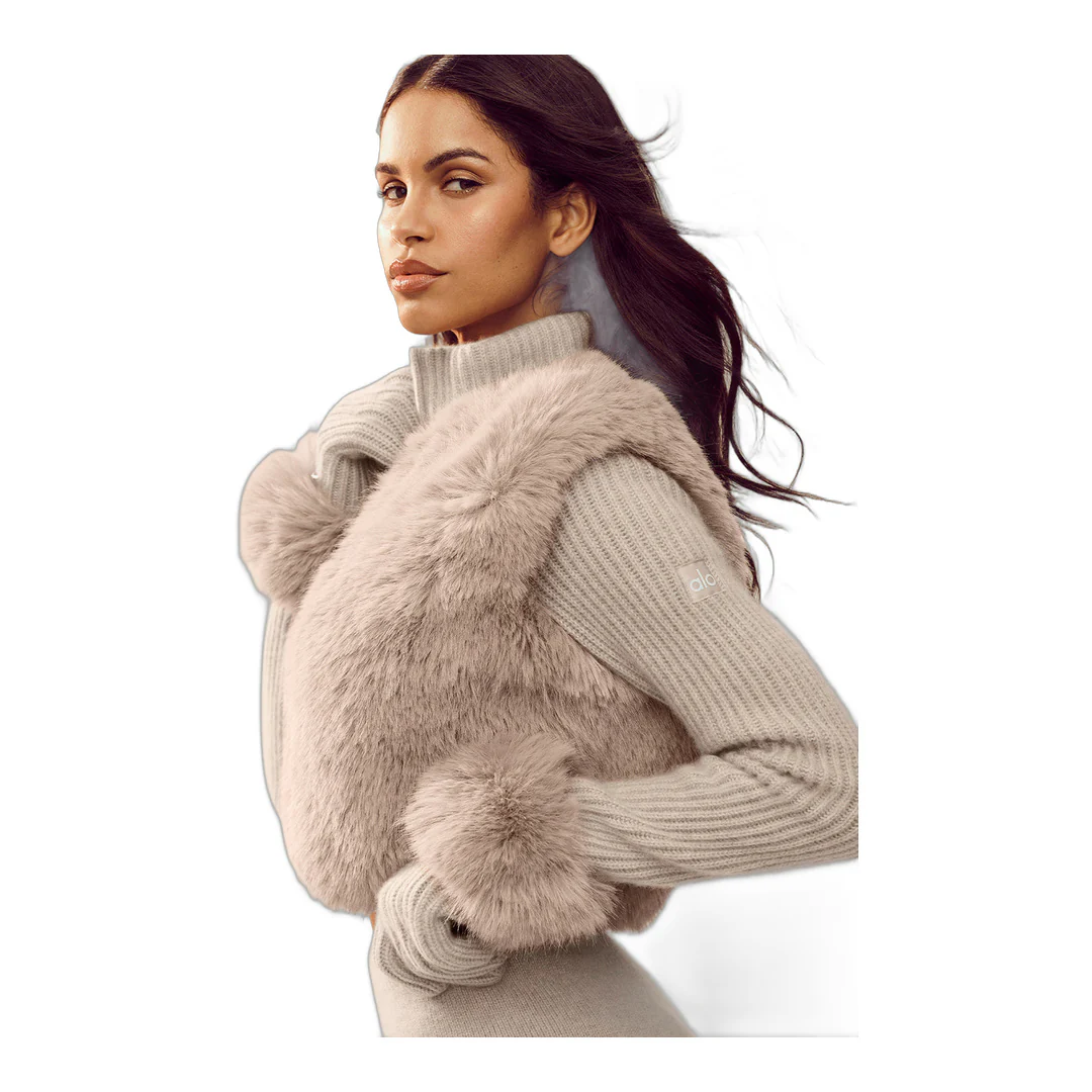 alo Faux Fur Cashmere Northstar Full Zip - Oat Heather - Image 3