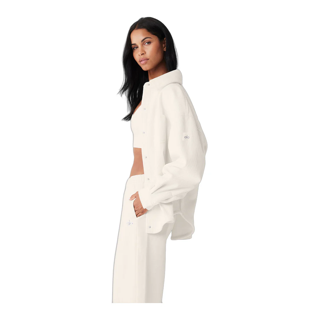 alo Ribbed Velour Mountain Side Shacket - Ivory - Image 3