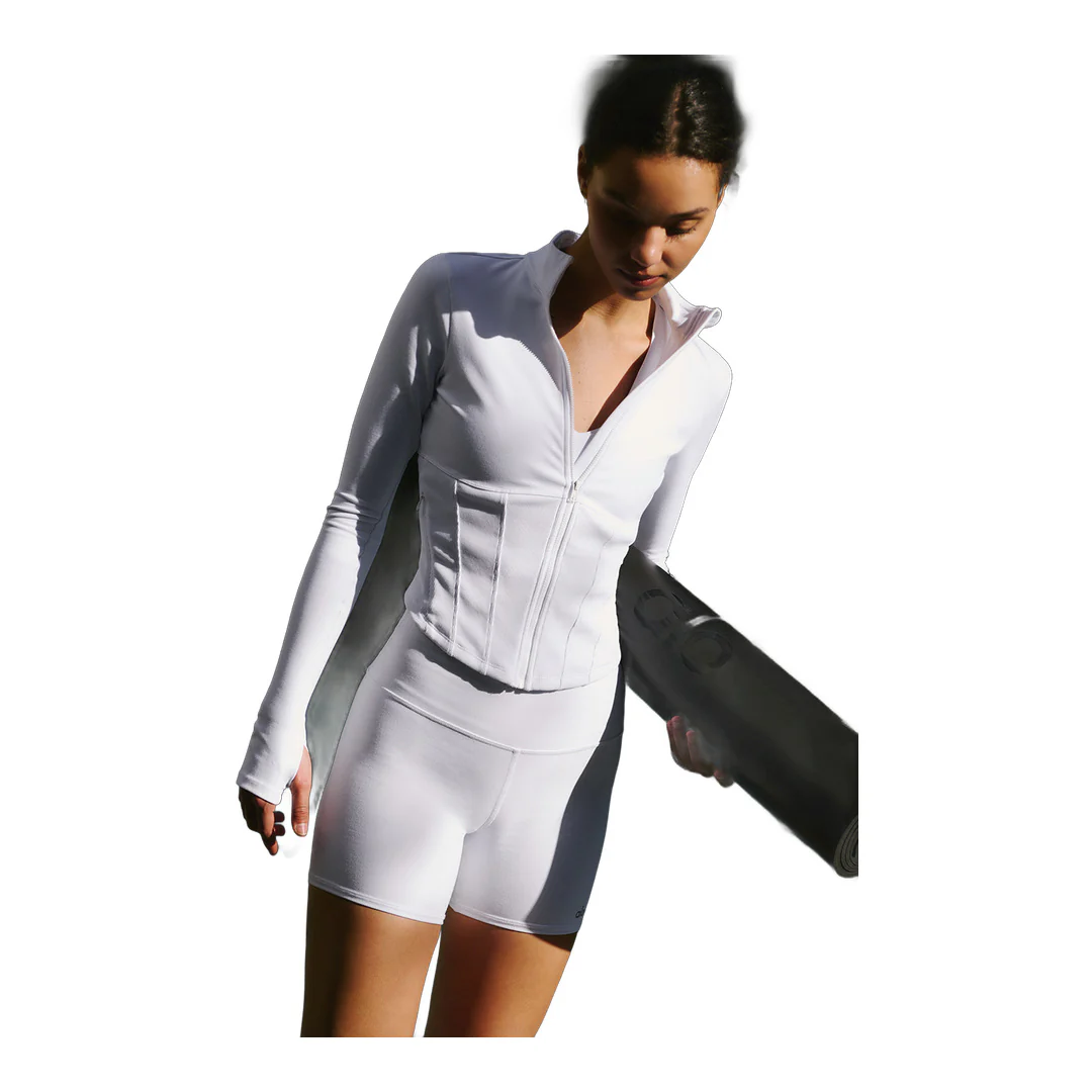 alo Airbrush Corset Full Zip Jacket - White