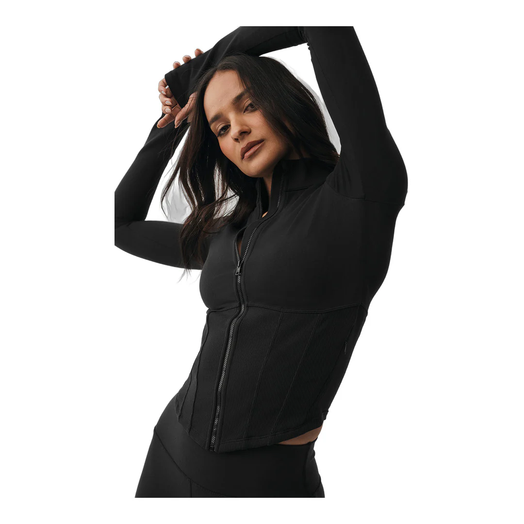 alo Airbrush Corset Full Zip Jacket - Black - Image 3