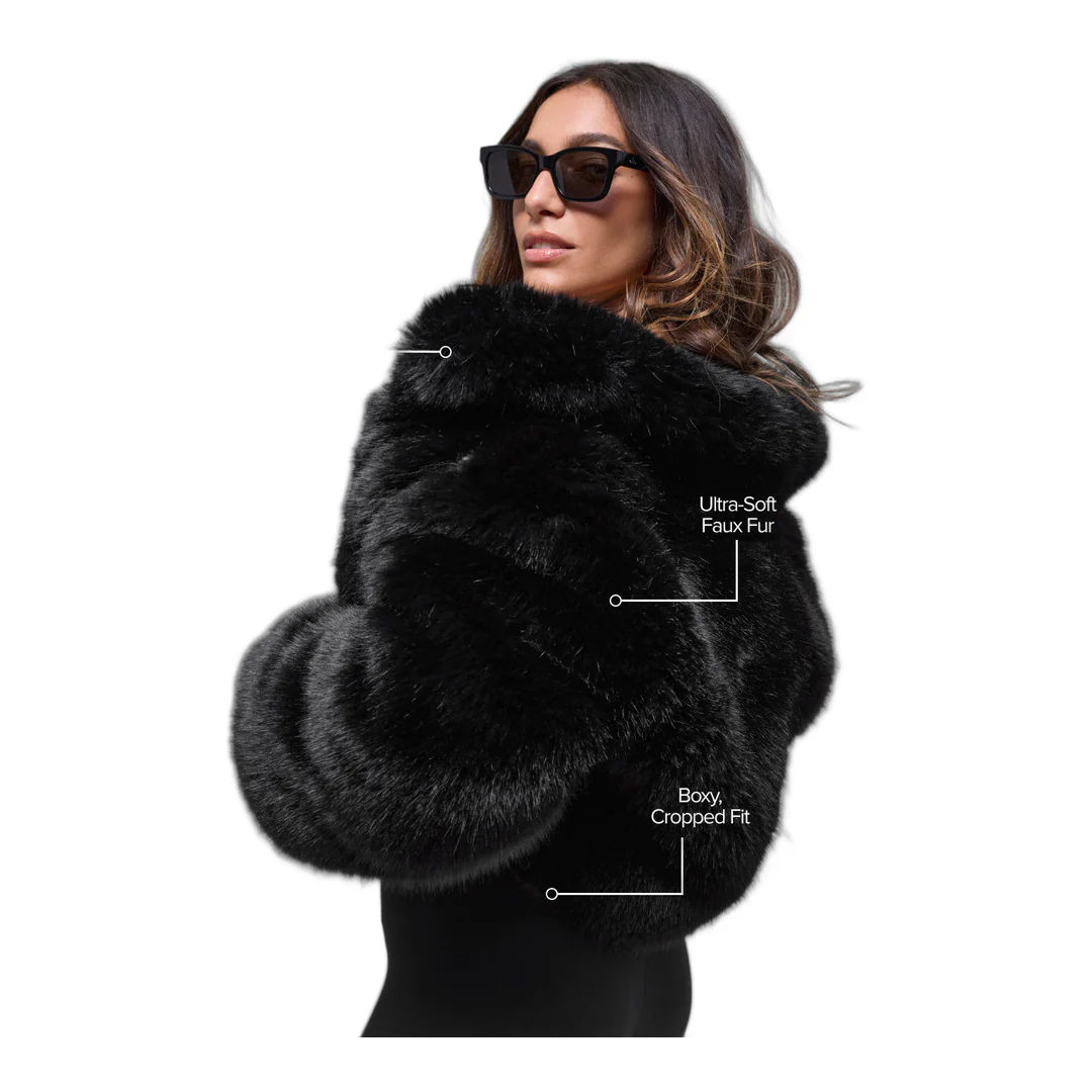 alo Opulent Faux Fur Cropped Jacket - Black - Image 2