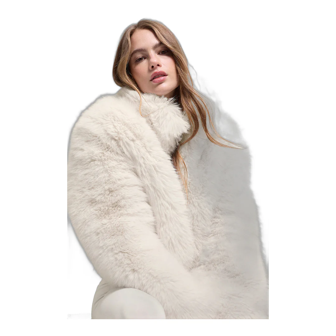 alo Opulent Faux Fur Cropped Jacket - Ivory - Image 4