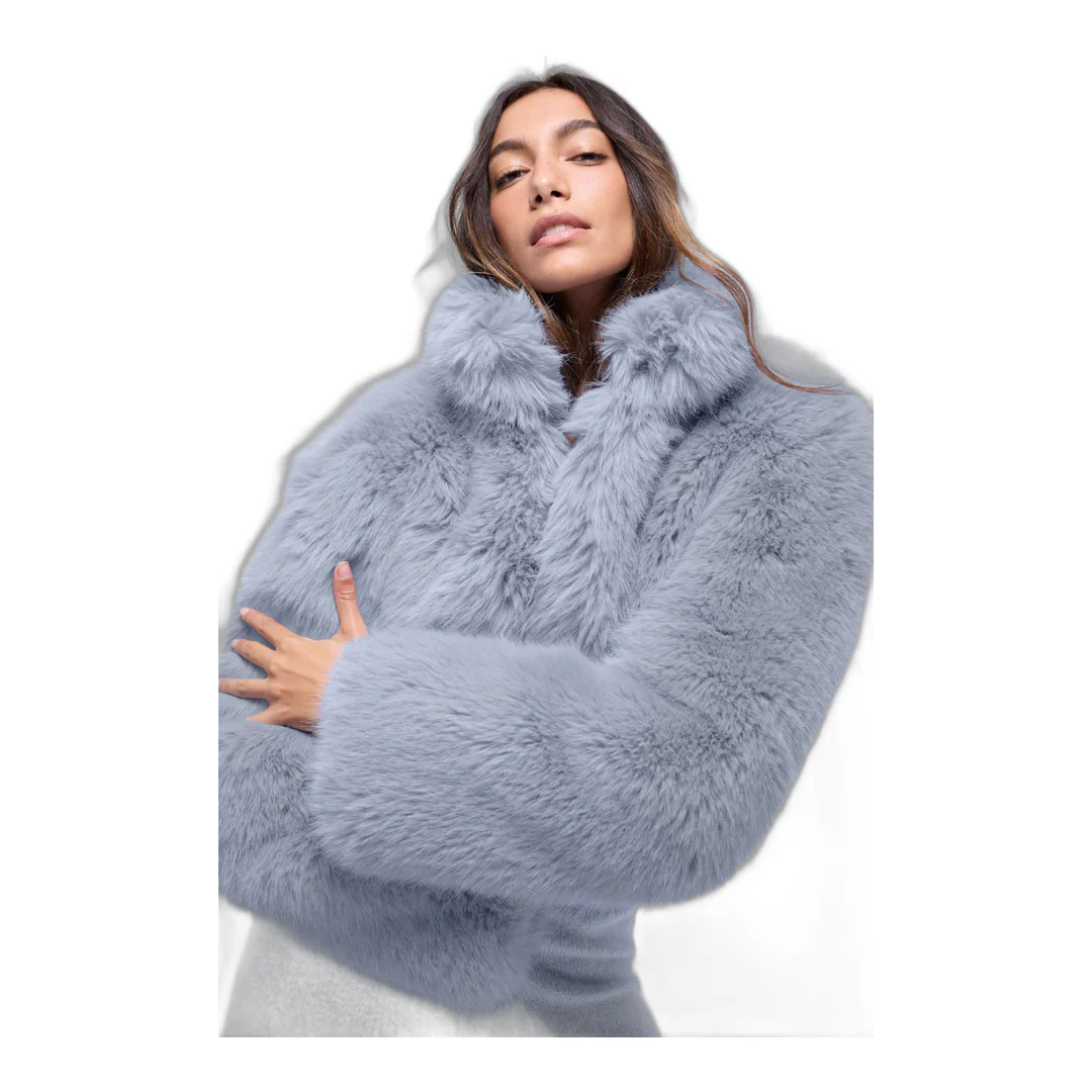 alo Opulent Faux Fur Cropped Jacket - Winter Frost