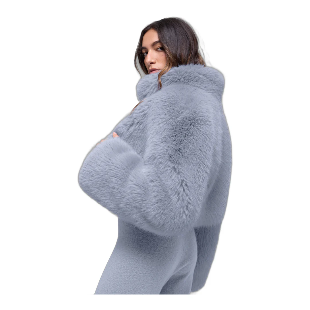 alo Opulent Faux Fur Cropped Jacket - Winter Frost - Image 3