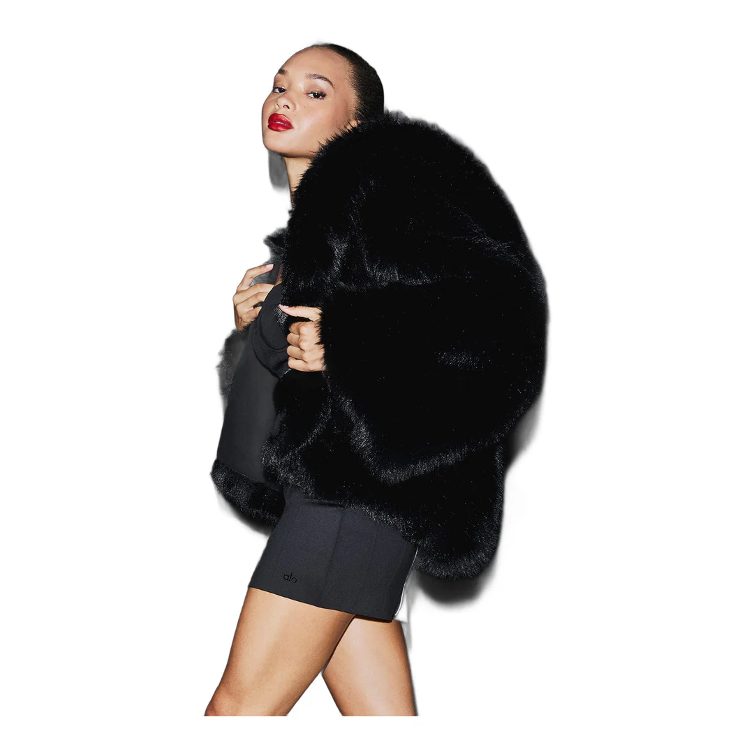 alo Opulent Faux Fur Statement Jacket - Black - Image 3