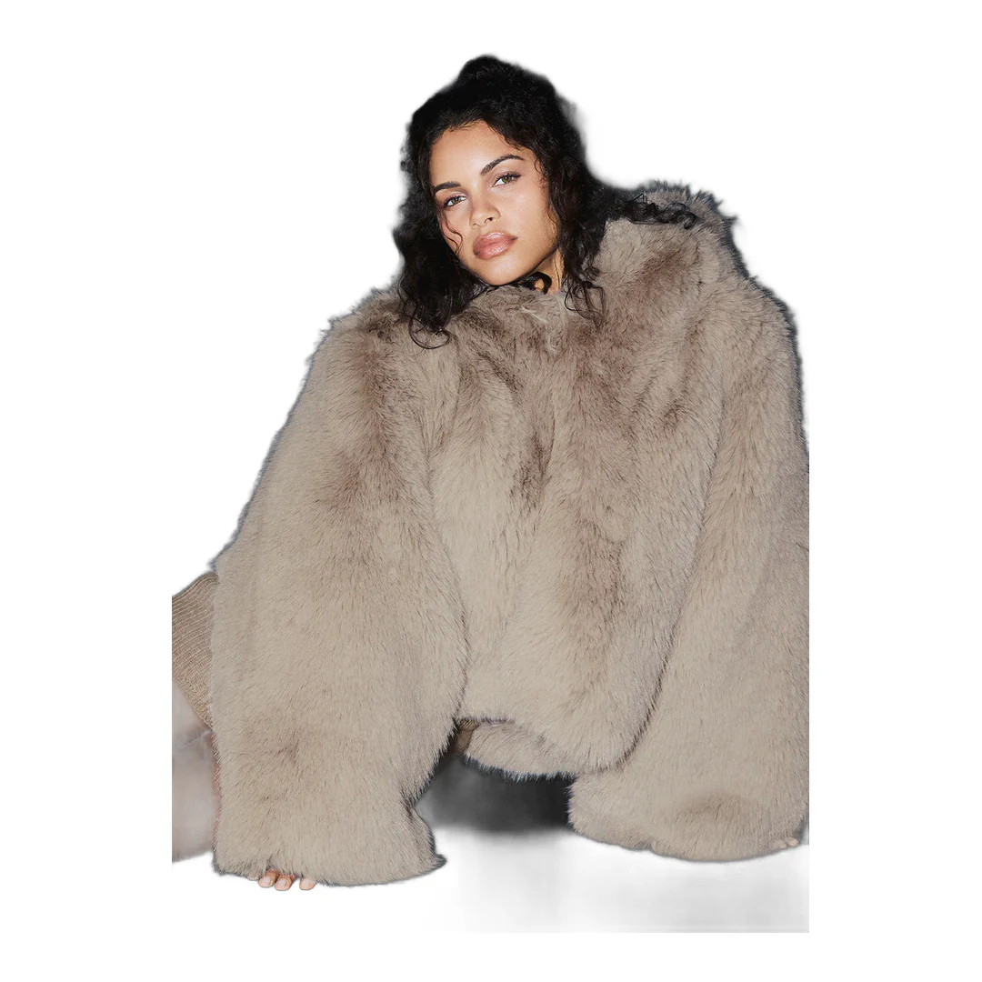 alo Opulent Faux Fur Statement Jacket - Oat - Image 4