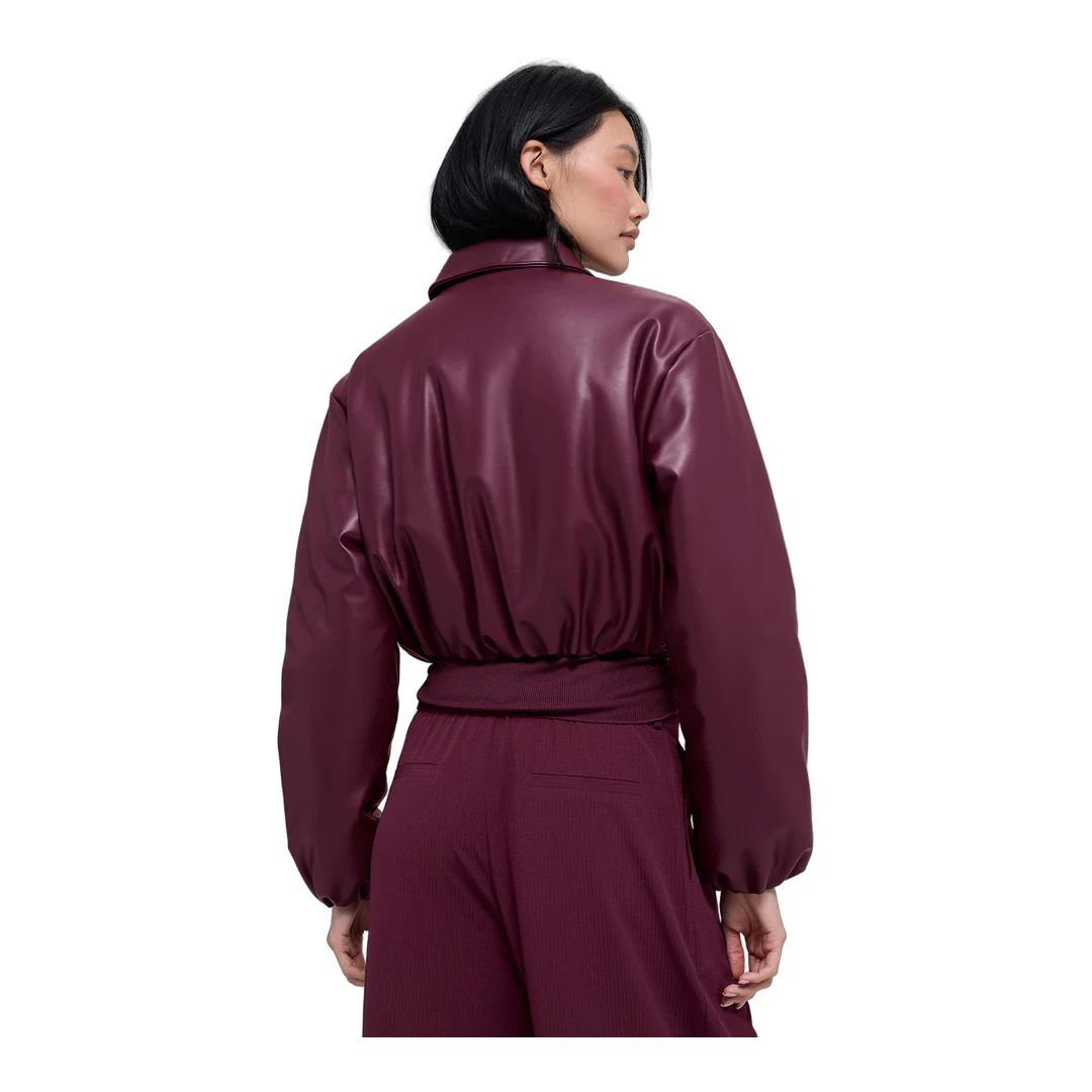 alo Faux Leather Cropped Premier Bomber - Burgundy - Image 3
