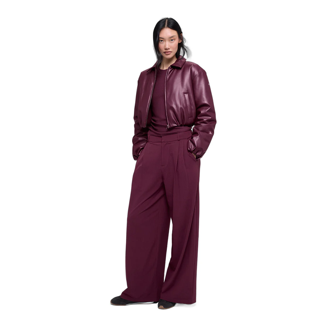 alo Faux Leather Cropped Premier Bomber - Burgundy - Image 6