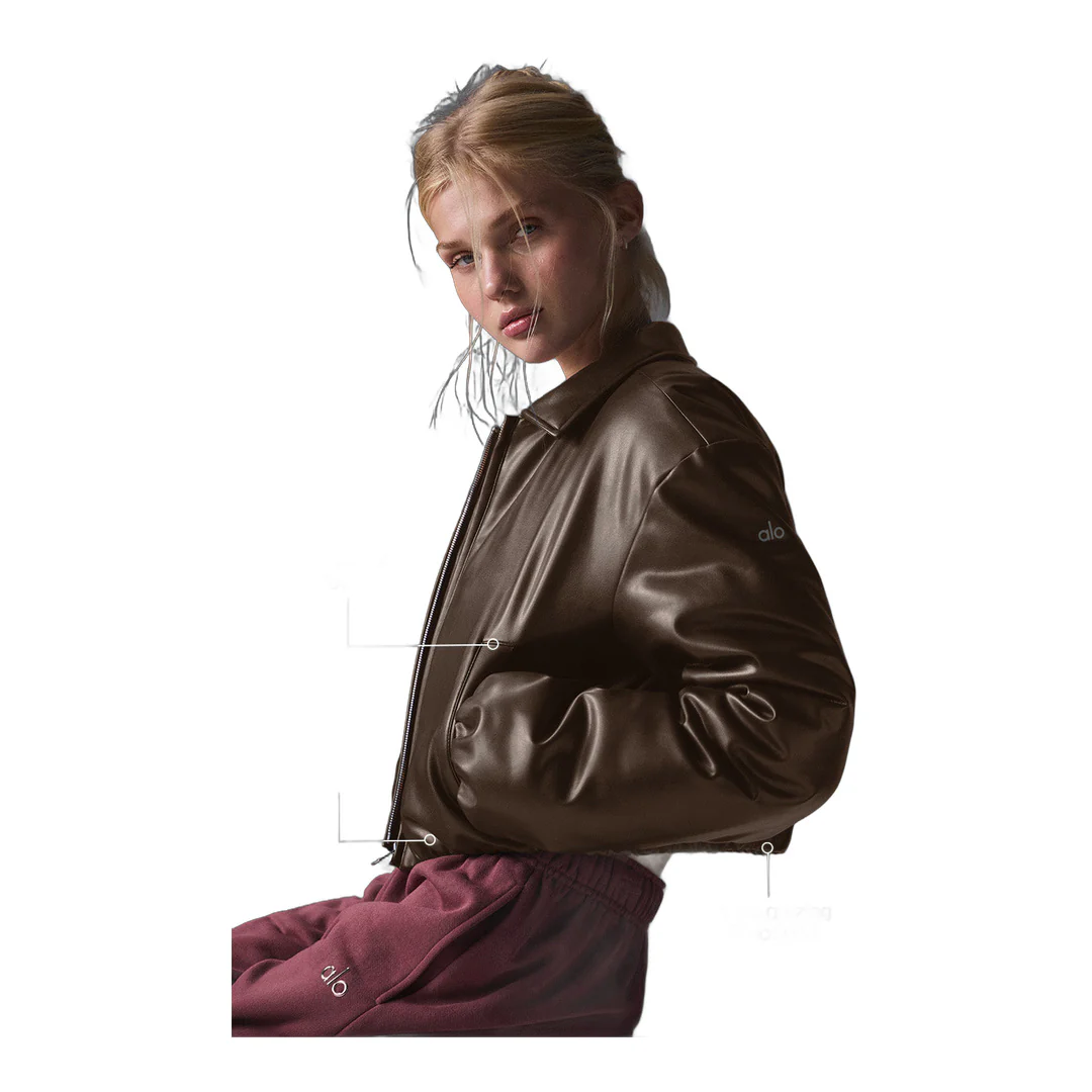 alo Faux Leather Cropped Premier Bomber - Espresso - Image 2