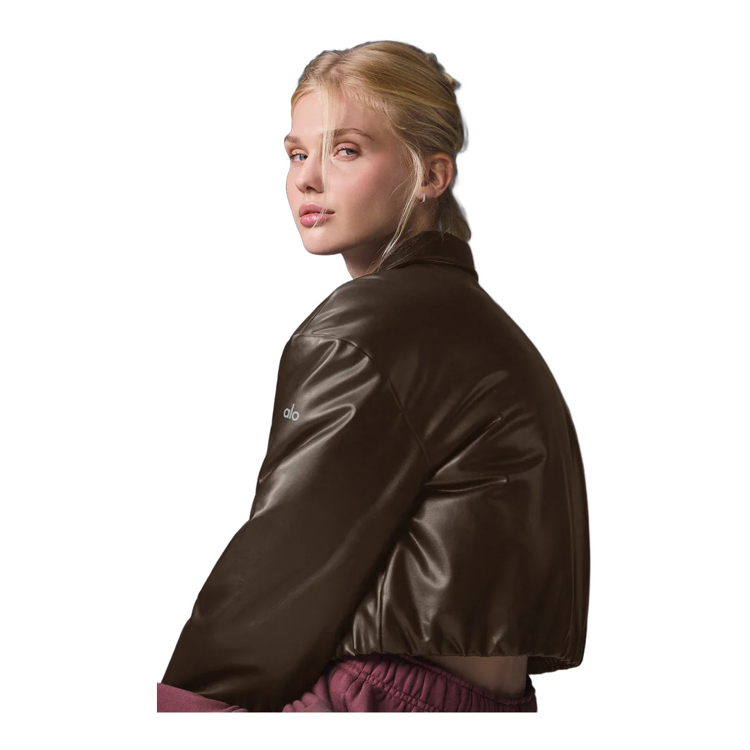 alo Faux Leather Cropped Premier Bomber - Espresso - Image 5