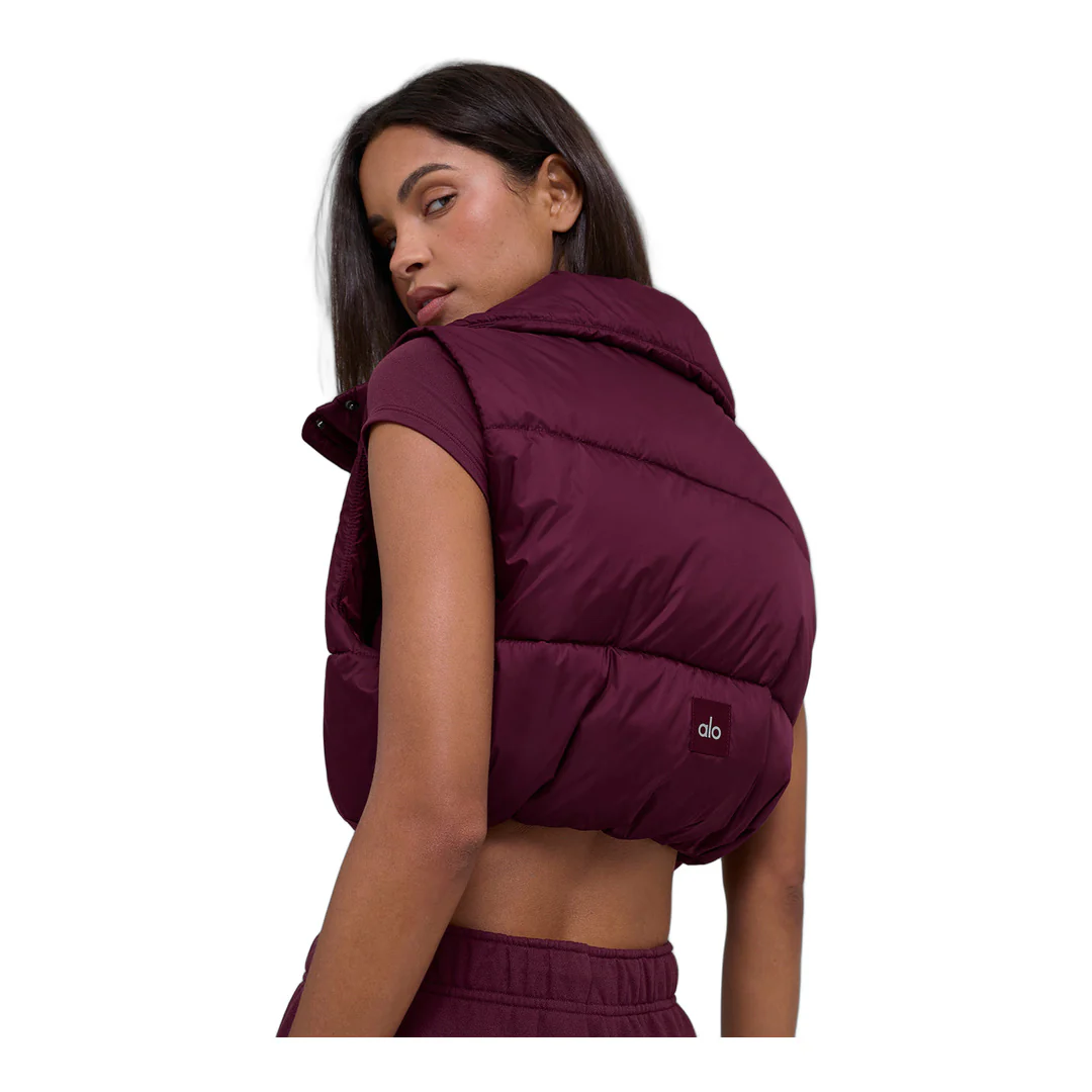alo Cropped Gold Rush Puffer Vest - Burgundy - Image 2