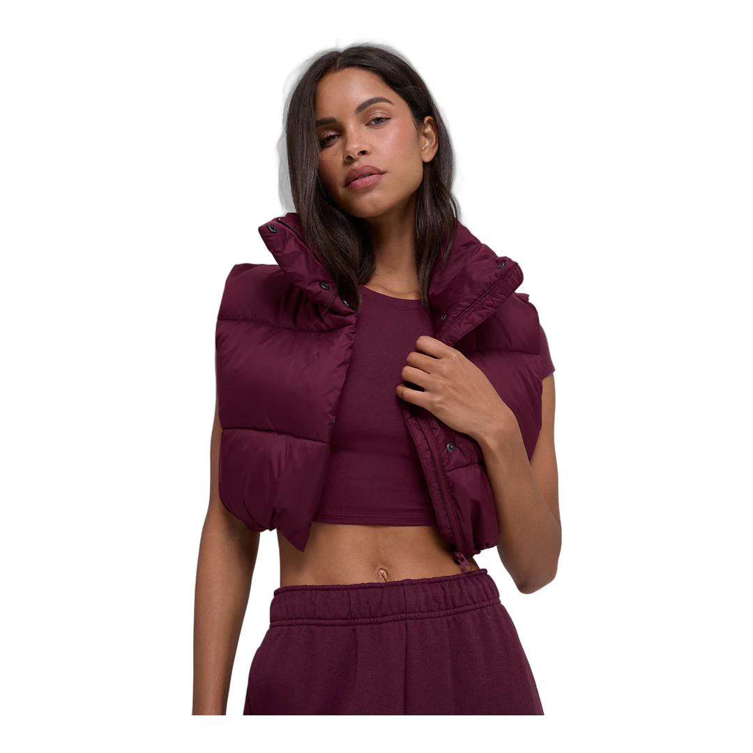 alo Cropped Gold Rush Puffer Vest - Burgundy - Image 3