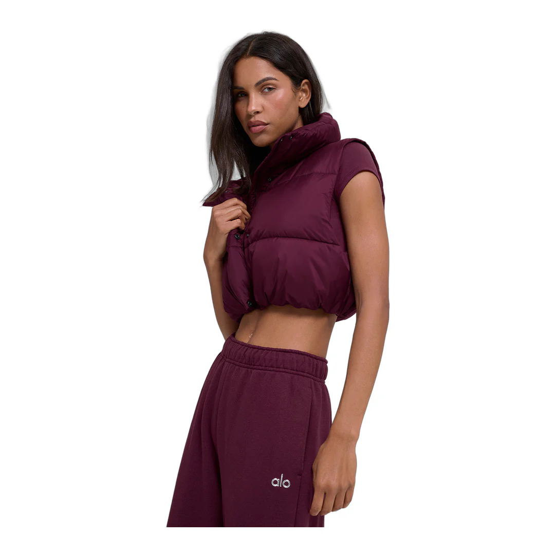 alo Cropped Gold Rush Puffer Vest - Burgundy - Image 6