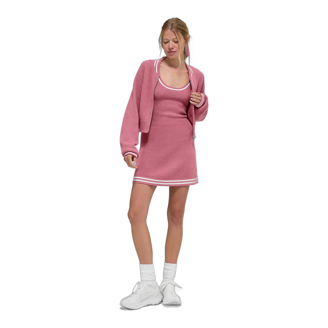 alo Tennis Club Sweater Knit Full Zip Jacket - Pink Wild Rose/White - Image 4
