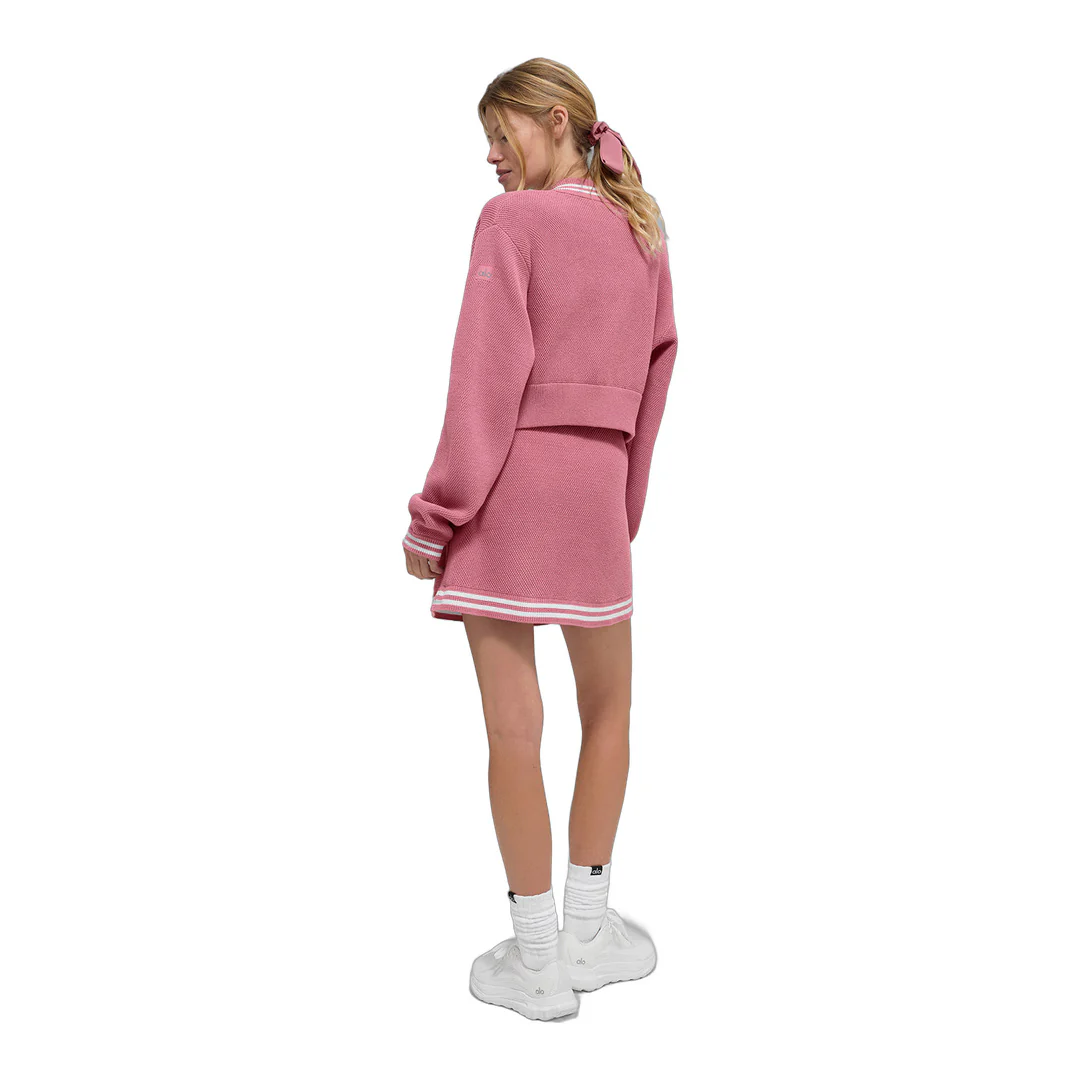 alo Tennis Club Sweater Knit Full Zip Jacket - Pink Wild Rose/White - Image 5