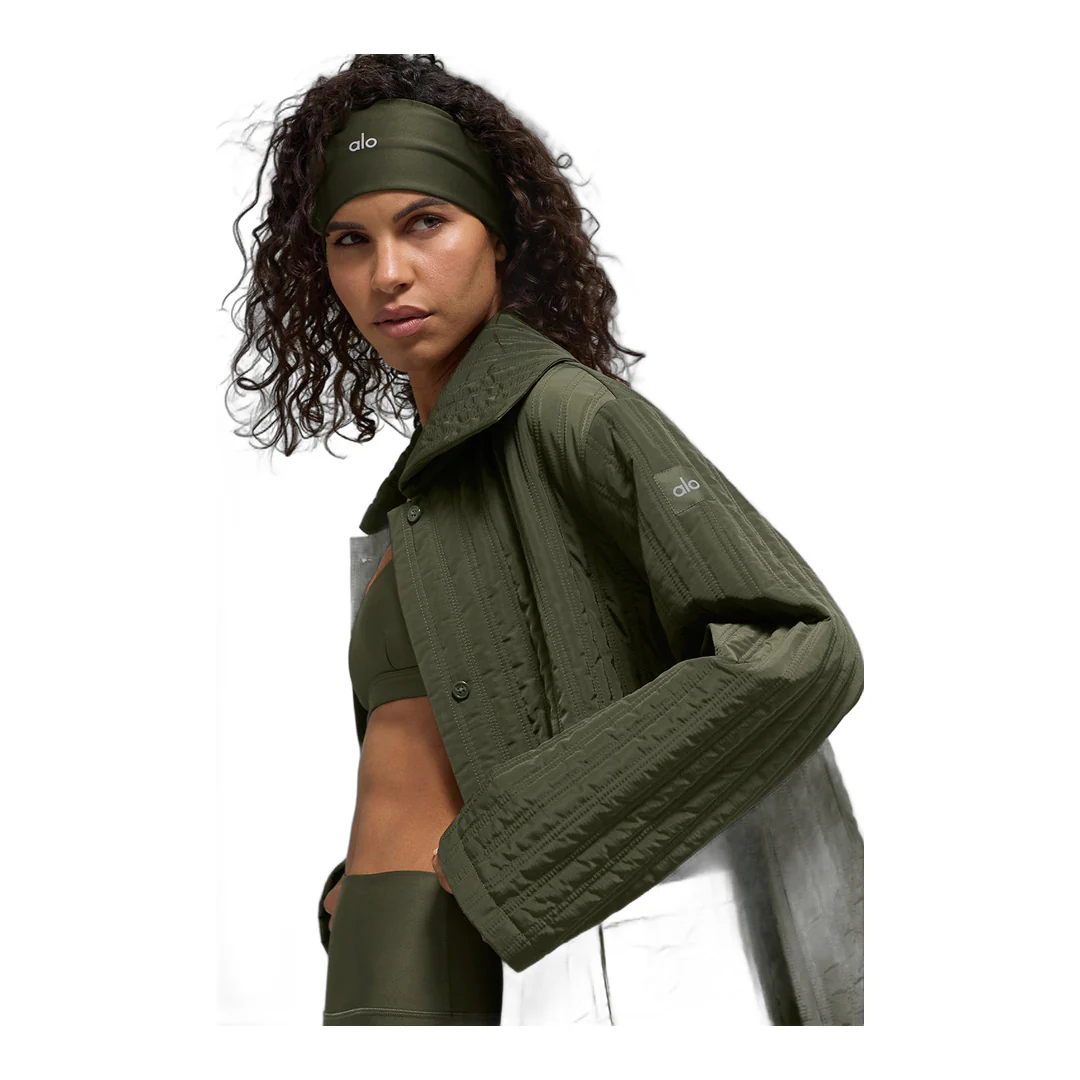 alo Quilted Skyline Long Coat - Green Olive - Image 2