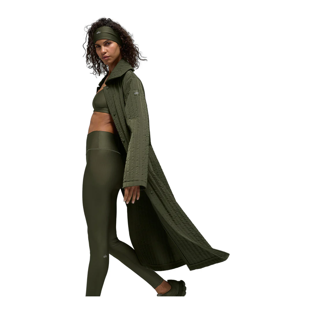 alo Quilted Skyline Long Coat - Green Olive - Image 6