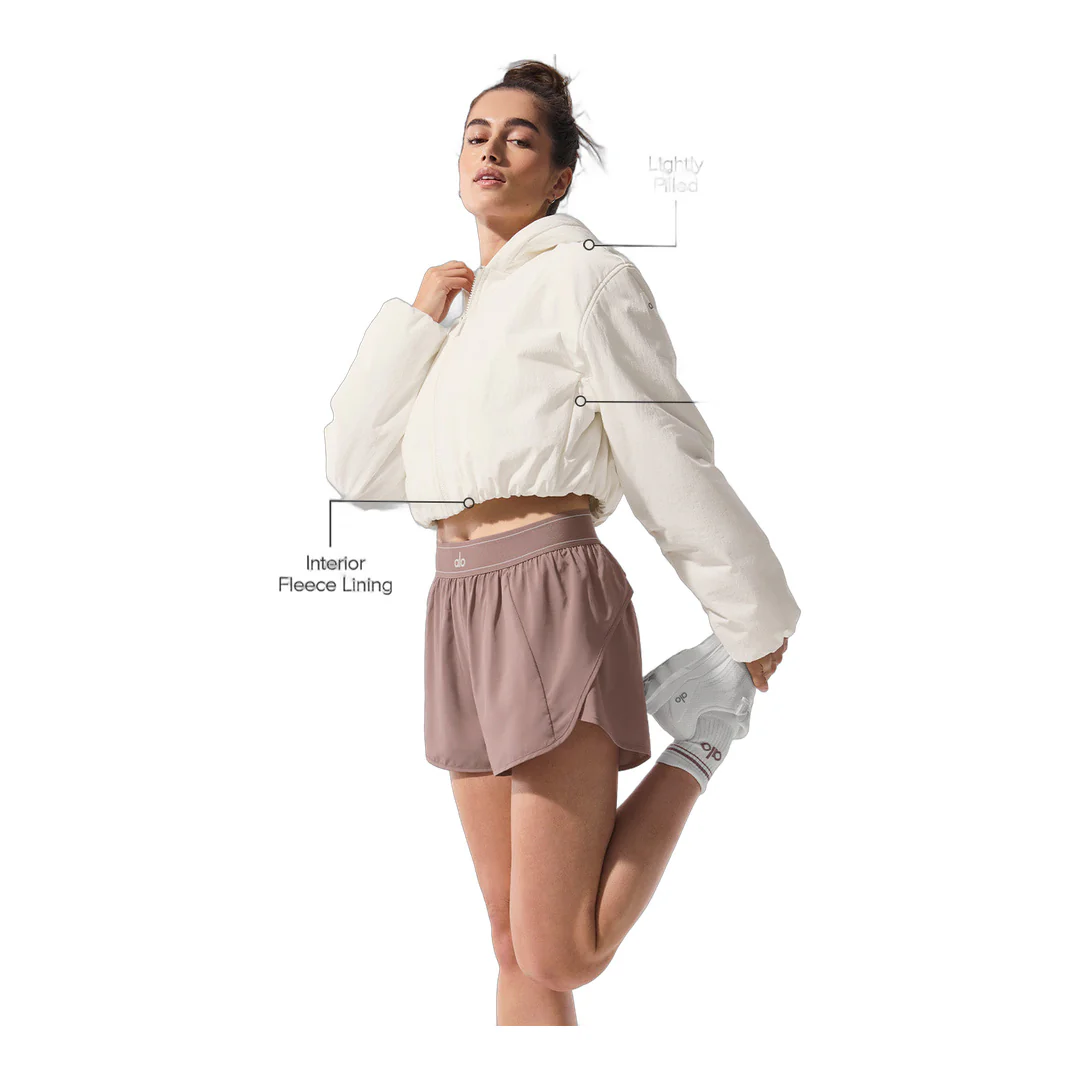 alo Cropped Mountain Peak Full-Zip Hoodie - Ivory - Image 2