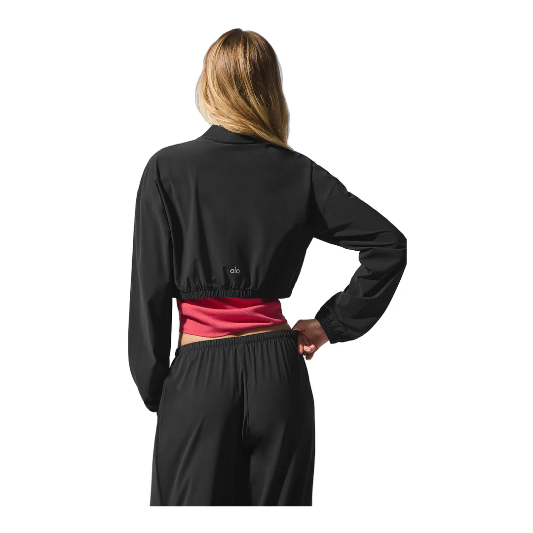 alo Cropped Breezy Full-Zip Cover Up - Black - Image 3