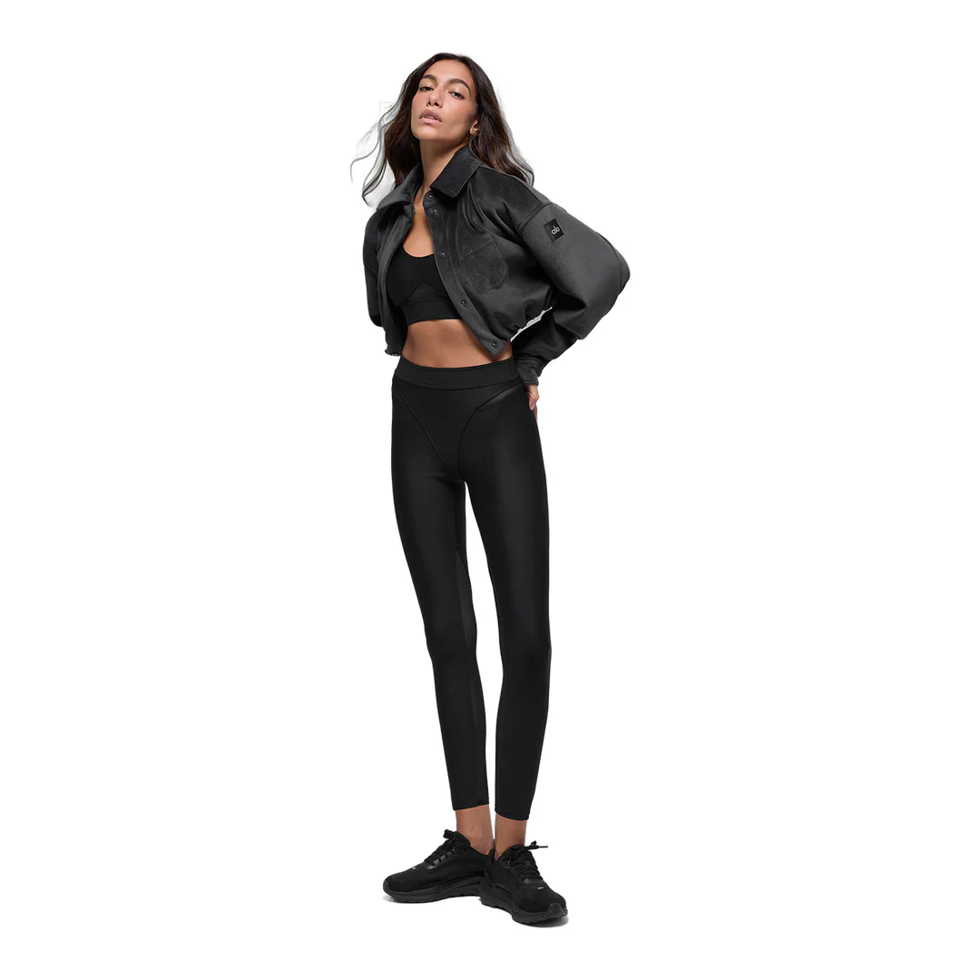 alo Ribbed Velour Cropped Mountain Side Jacket - Black - Image 3