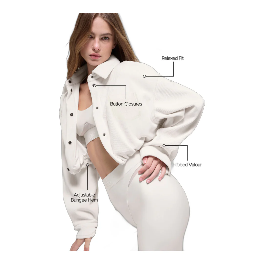 alo Ribbed Velour Cropped Mountain Side Jacket - Ivory - Image 2