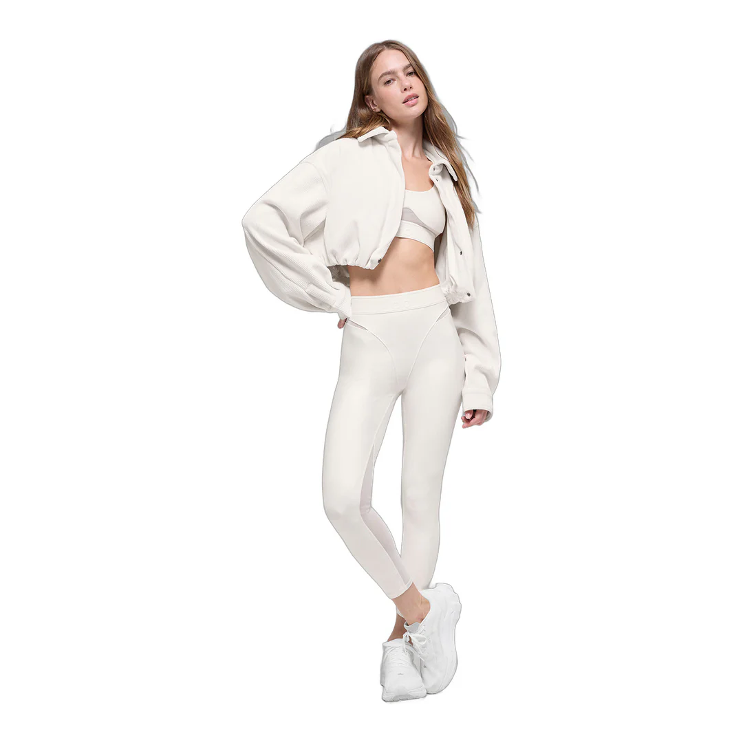 alo Ribbed Velour Cropped Mountain Side Jacket - Ivory - Image 3