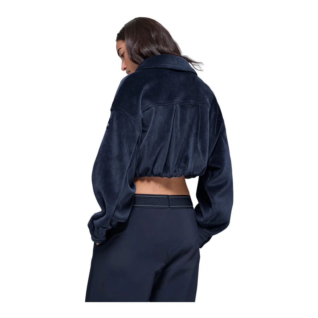 alo Ribbed Velour Cropped Mountain Side Jacket - Navy - Image 3