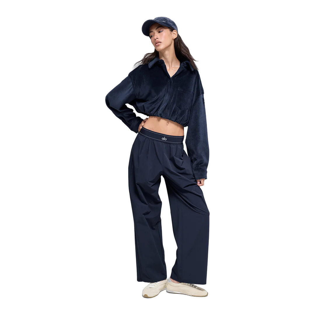alo Ribbed Velour Cropped Mountain Side Jacket - Navy - Image 4