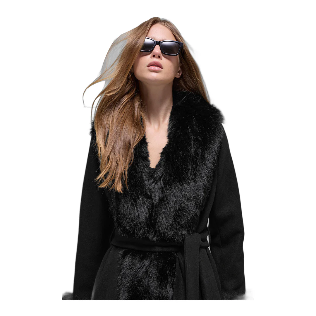alo Faux Fur Trimmed Longline Coat - Black - Image 3