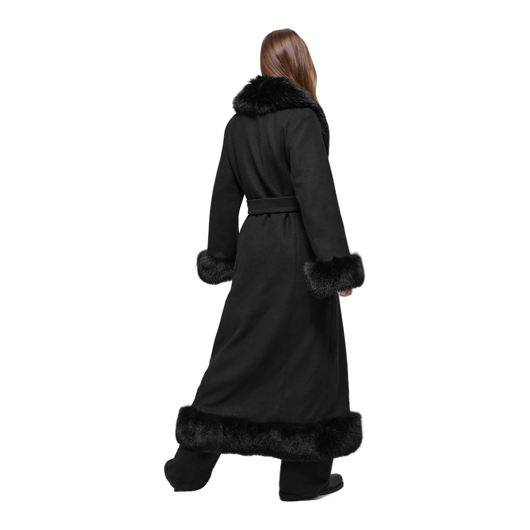 alo Faux Fur Trimmed Longline Coat - Black - Image 4