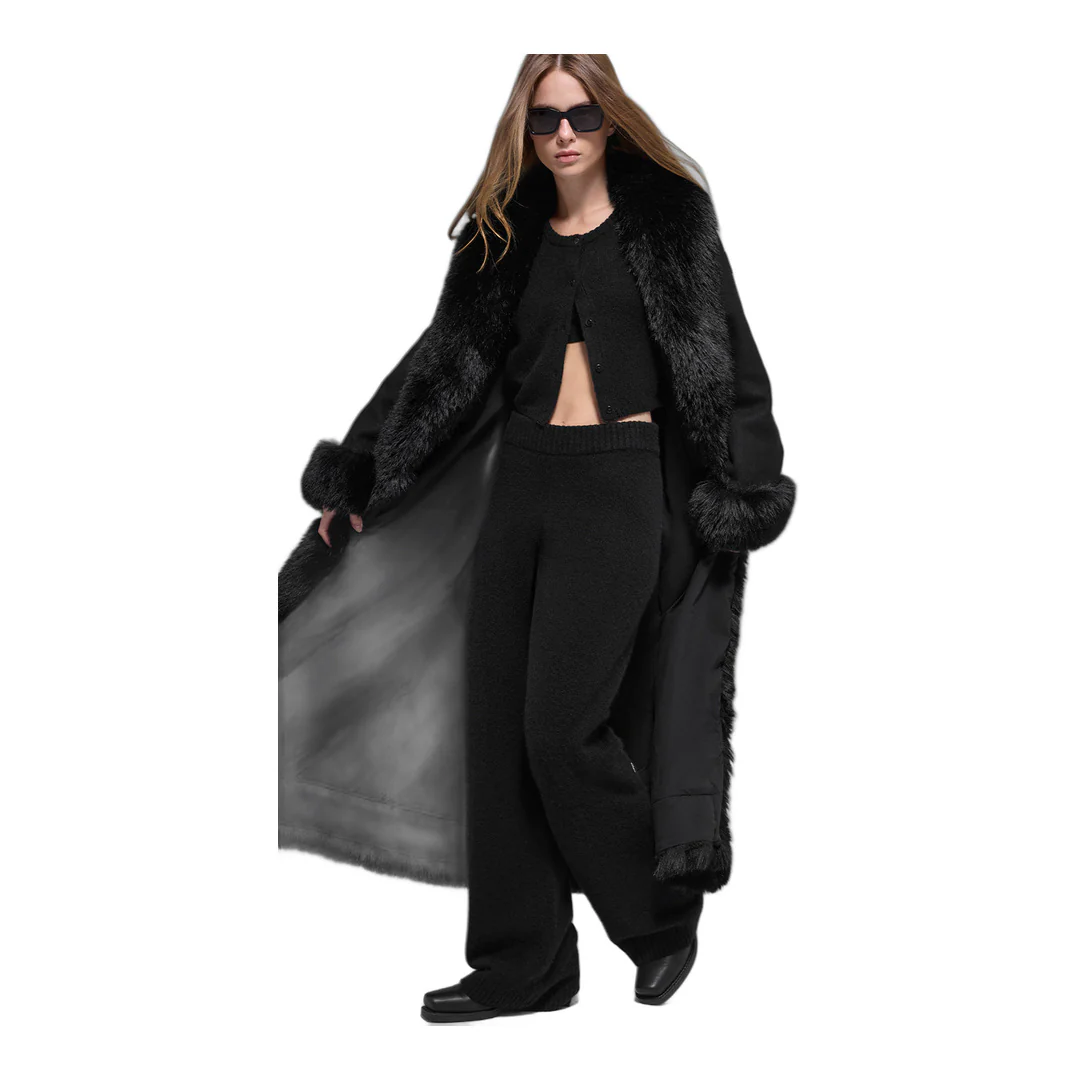 alo Faux Fur Trimmed Longline Coat - Black - Image 5