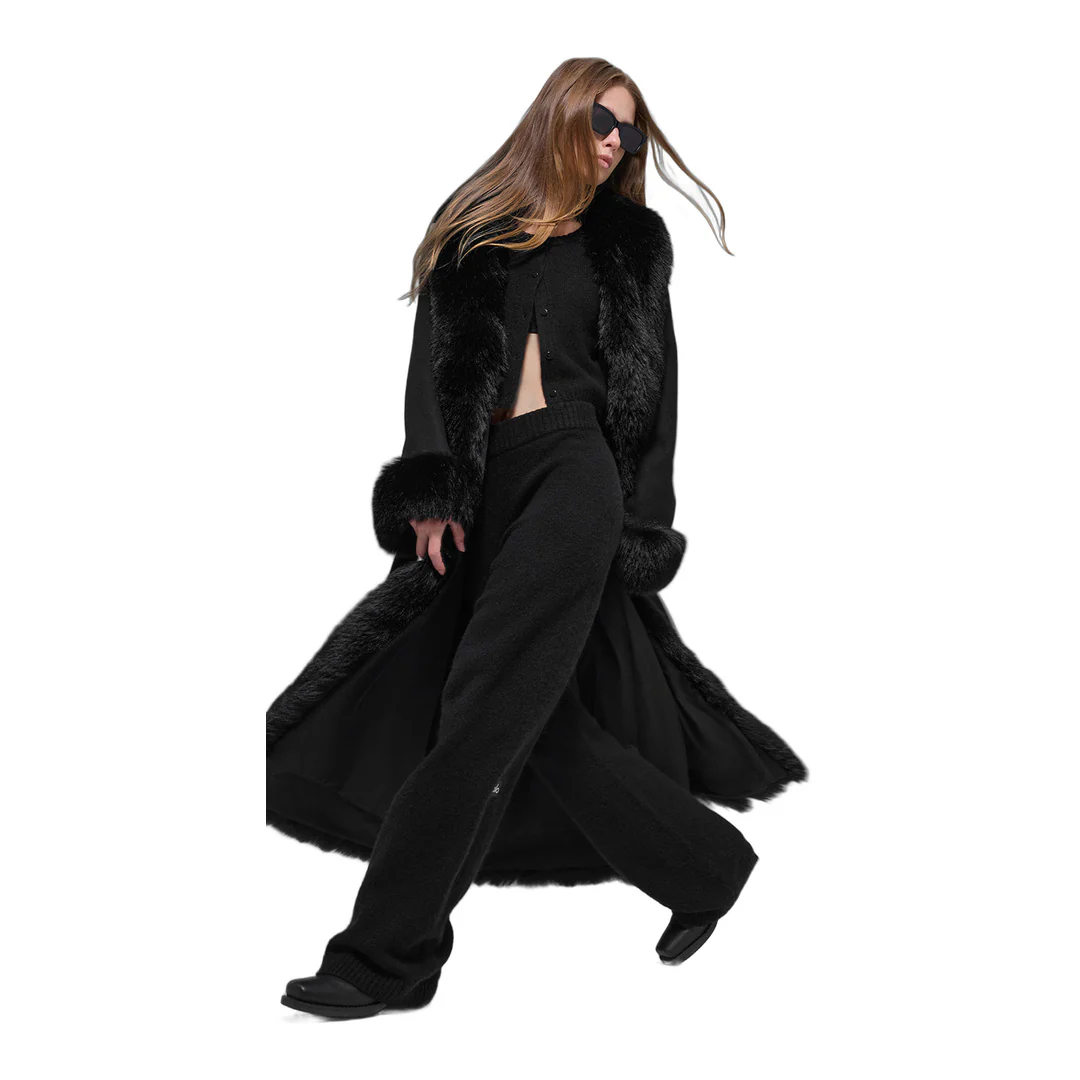alo Faux Fur Trimmed Longline Coat - Black - Image 6
