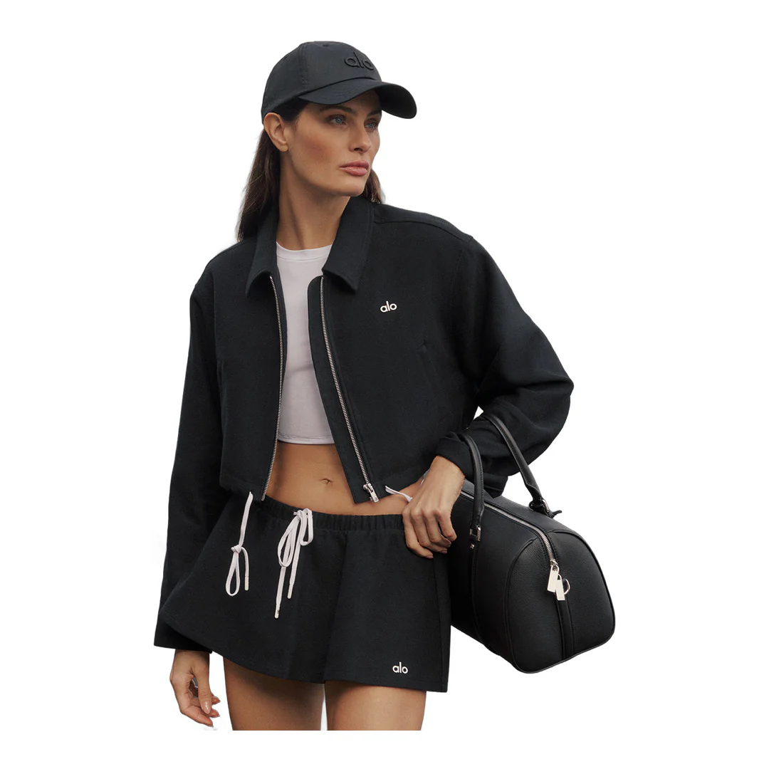 alo Cropped Fan Favorite Full Zip Jacket - Black