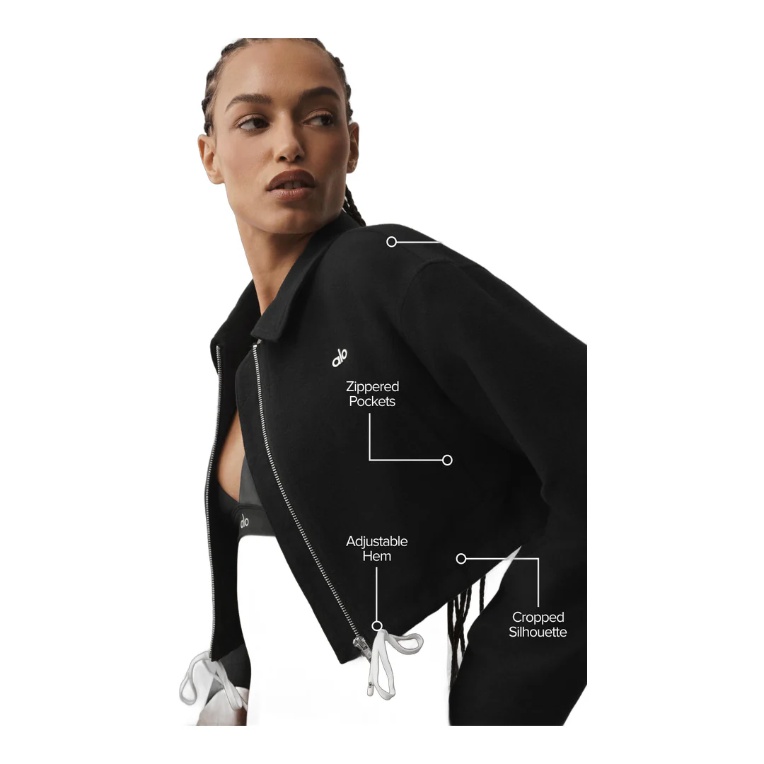 alo Cropped Fan Favorite Full Zip Jacket - Black - Image 2