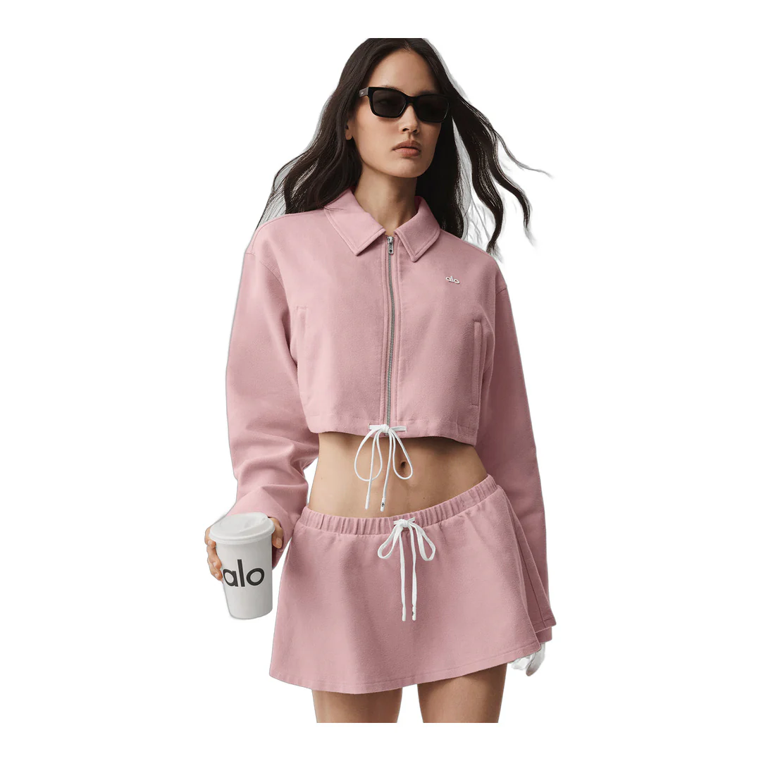alo Cropped Fan Favorite Full Zip Jacket - Vintage Pink - Image 3