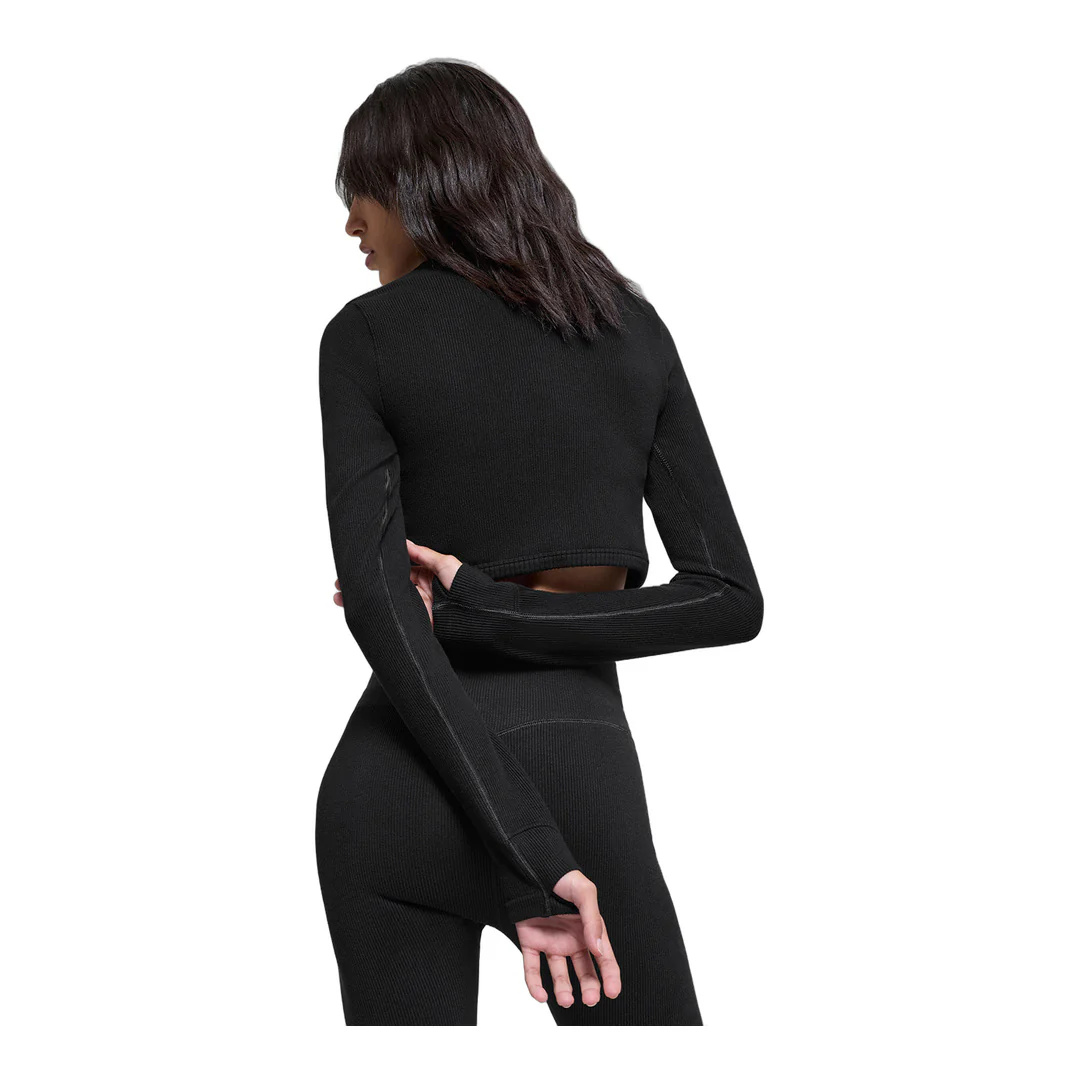 alo Seamless Two Tone Rib Jacket - Black - Image 4