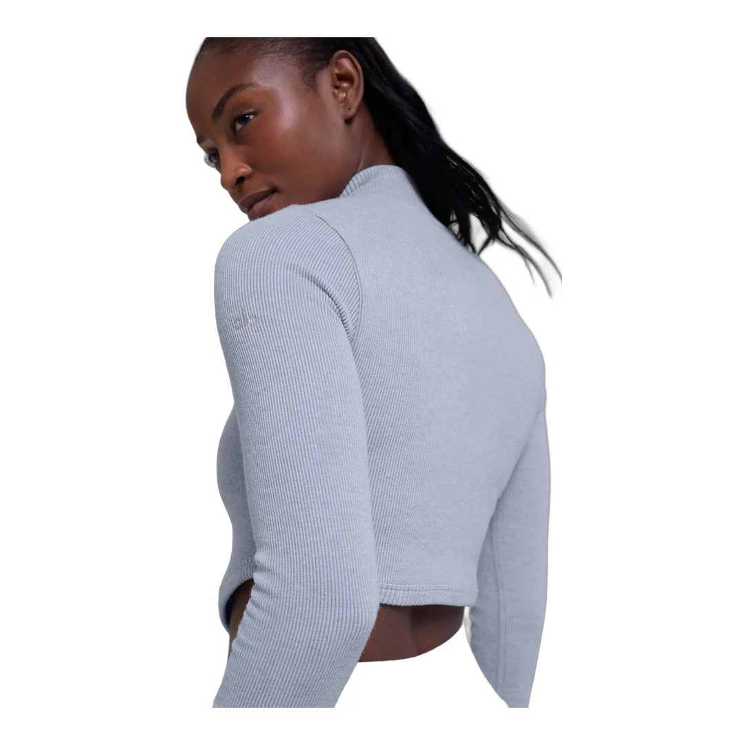 alo Seamless Two Tone Rib Jacket - Winter Frost Heather - Image 3