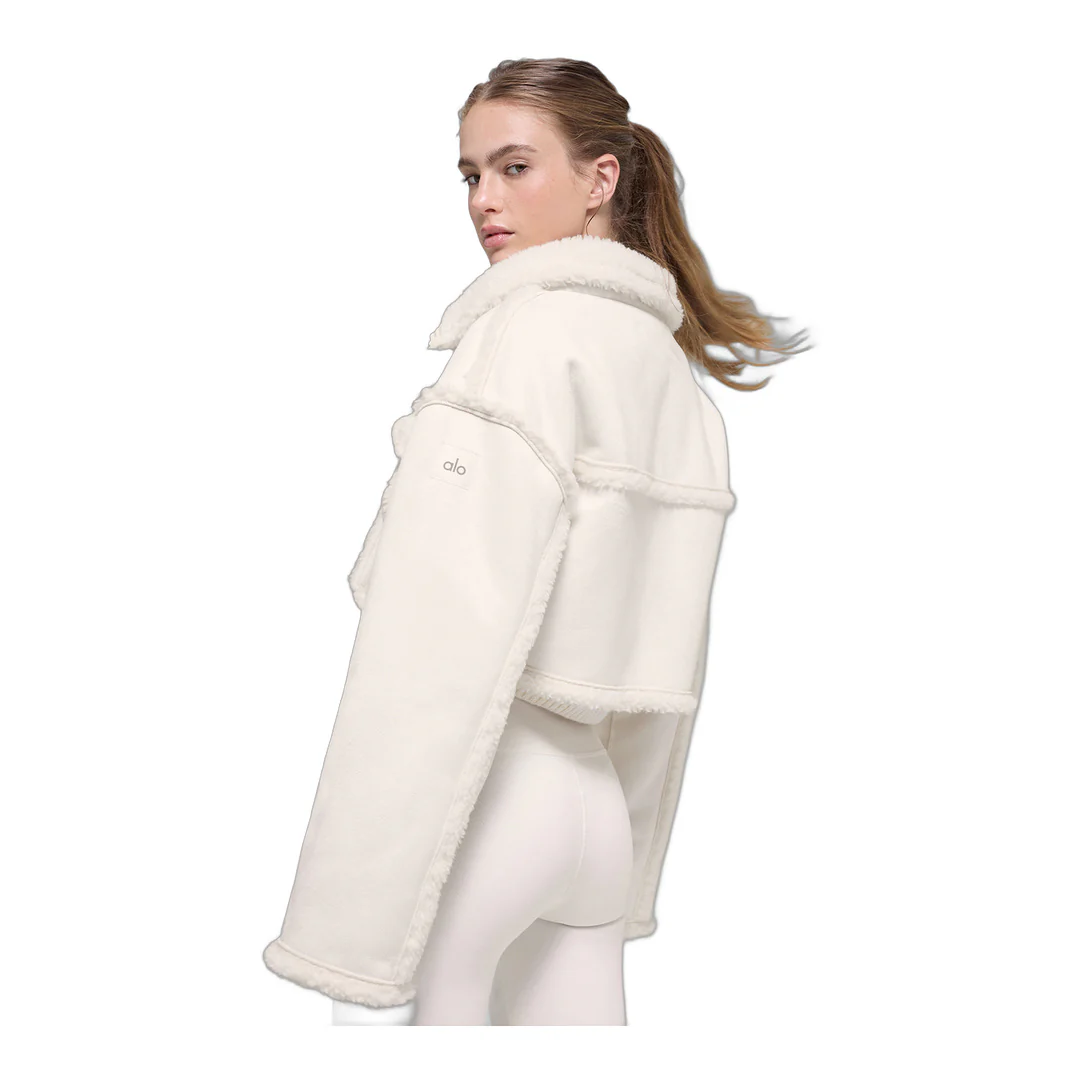 alo Faux Shearling Snowfall Cropped Jacket - Ivory - Image 4