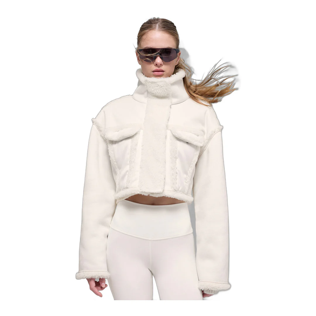 alo Faux Shearling Snowfall Cropped Jacket - Ivory - Image 5